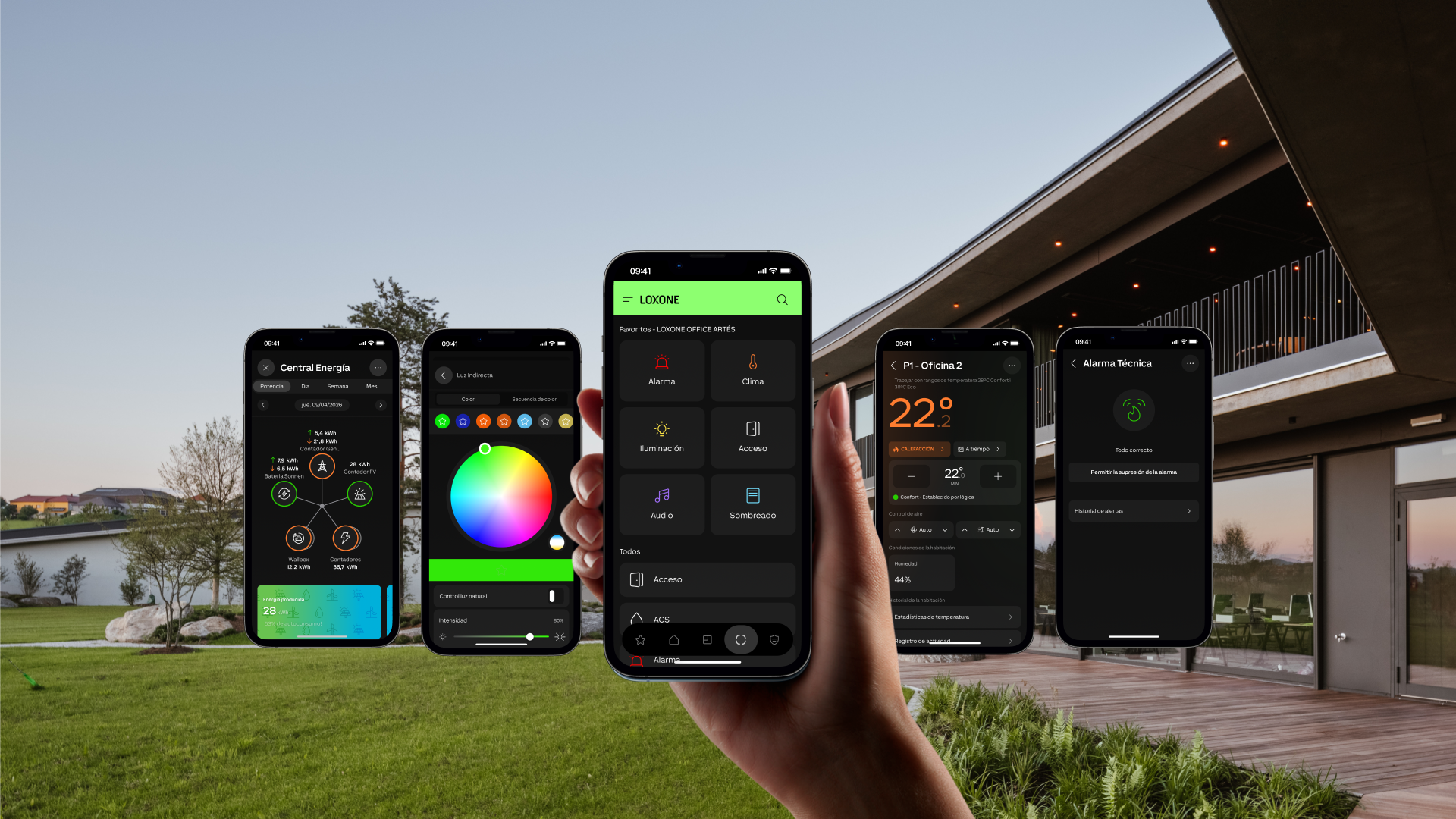 App Loxone a controlar luz, climatização e estores