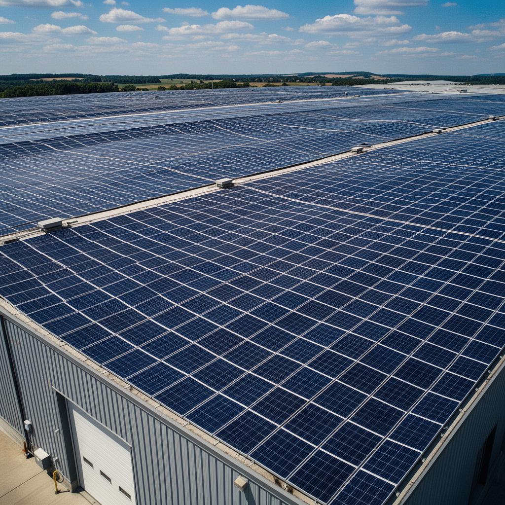 Cobertura industrial com painéis solares