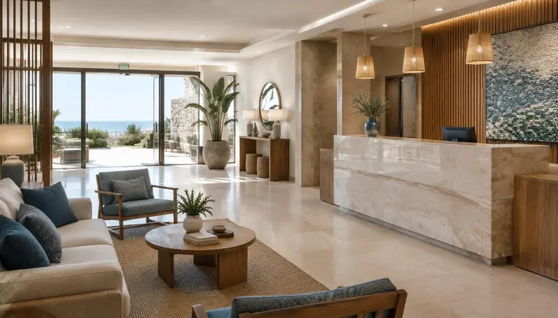 Receção e lobby de um hotel no Algarve